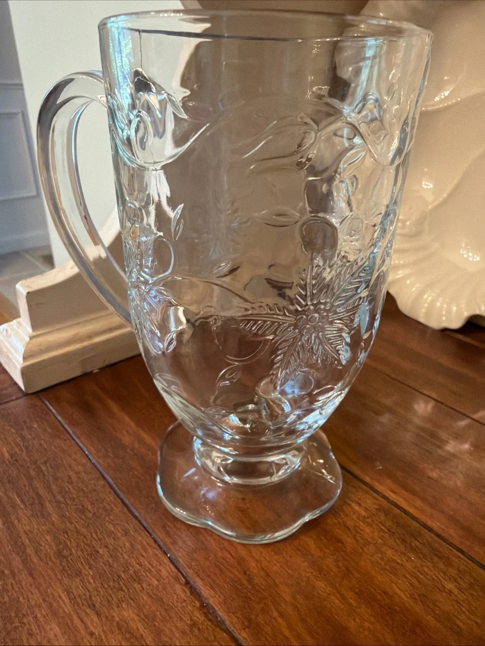 Princess House Fantasia Vintage Pressed Glass Mug with Floral Embossed Design